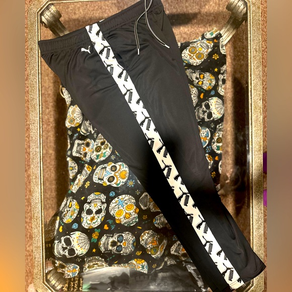 Puma Athletic Silky Black W White Stripe Pants  Sweatpants Joggers Varsity 2XL - Picture 9 of 10